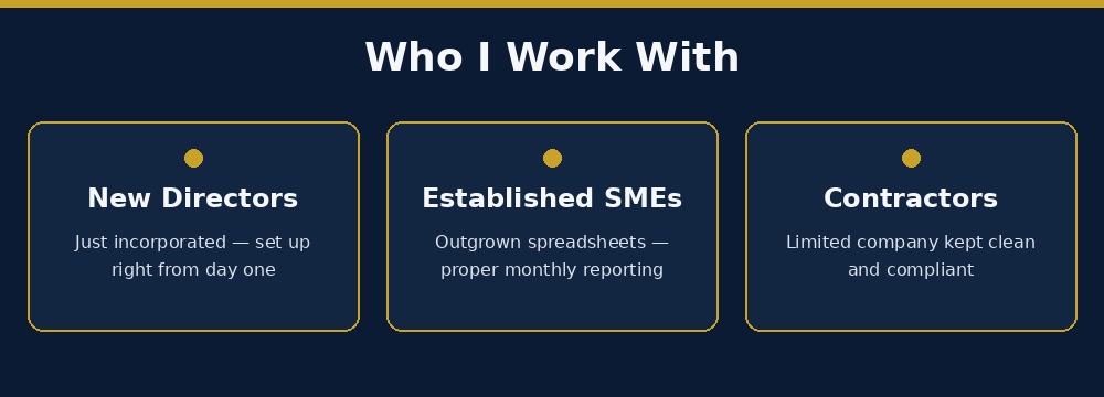 New directors, established SMEs and contractors — limited company accounting clients across Hampshire and Surrey